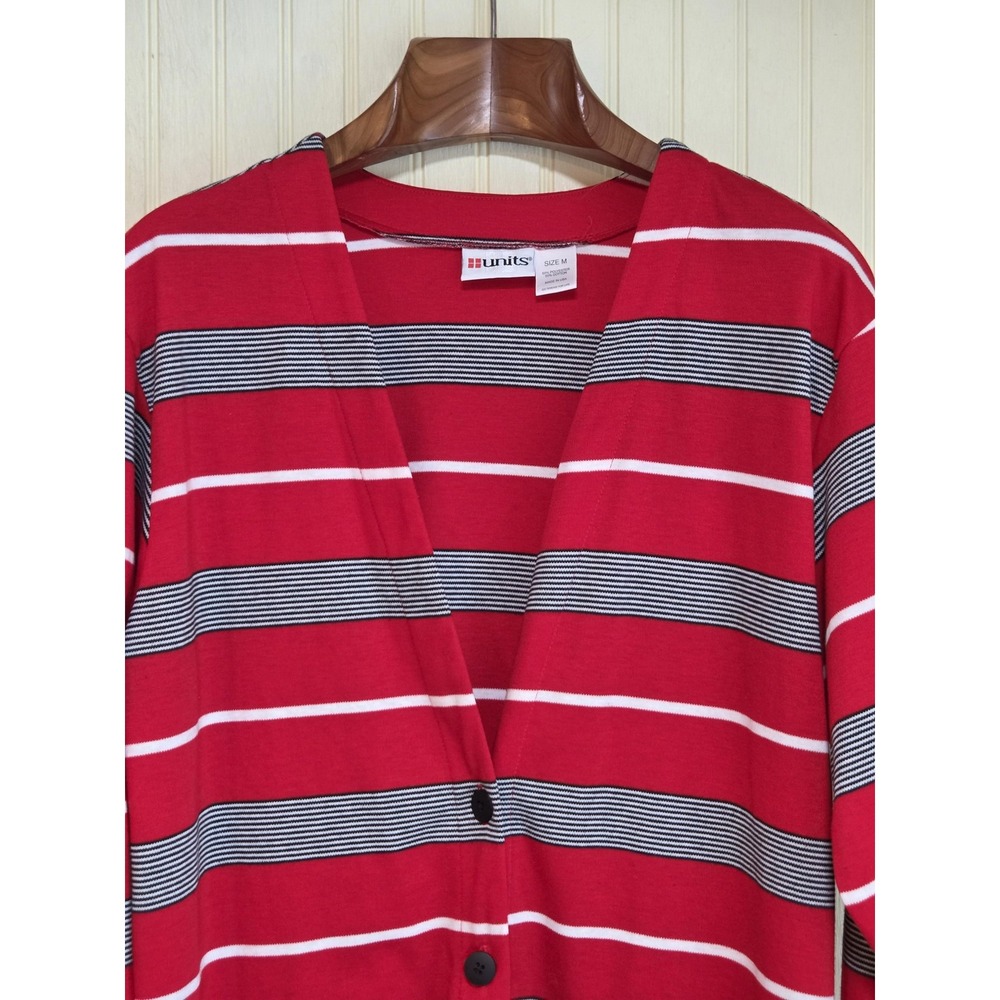 Vintage Units Cardigan‎ Sweater Womens Medium Red Stripe Button Front USA 80s